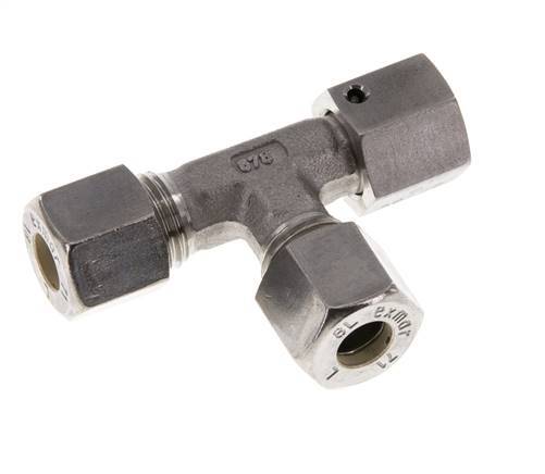 8L Stainless Steel Right Angle Tee Compression Fitting with Swivel 315 bar FKM Adjustable ISO 8434-1