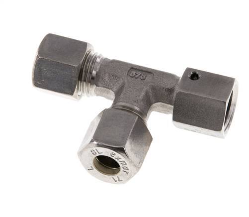 8L Stainless Steel Right Angle Tee Compression Fitting with Swivel 315 bar FKM Adjustable ISO 8434-1