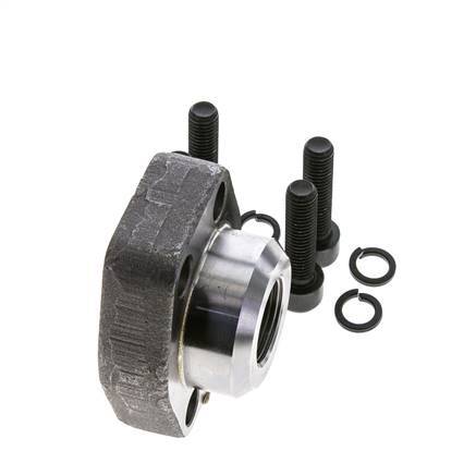1-1/4'' SAE Flange 3000 PSI Plain Steel with G3/4'' Female Threads ISO 6162-1