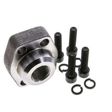 1-1/4'' SAE Flange 3000 PSI Plain Steel with G3/4'' Female Threads ISO 6162-1