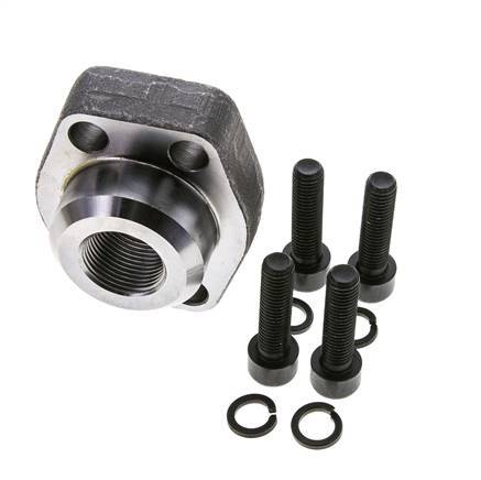 1-1/4'' SAE Flange 3000 PSI Plain Steel with G3/4'' Female Threads ISO 6162-1
