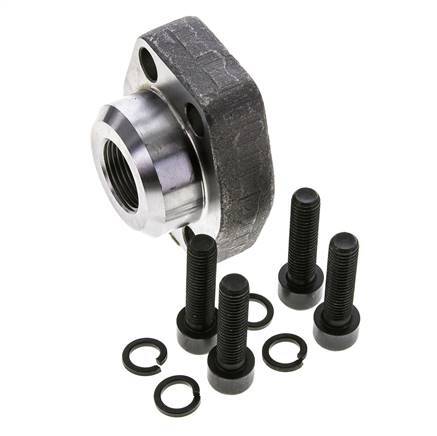 1-1/4'' SAE Flange 3000 PSI Plain Steel with G3/4'' Female Threads ISO 6162-1