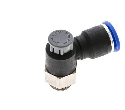 Flow Control Valve Meter-Out Elbow 10 mm - G1/4'' Brass/PA 66 Locknut