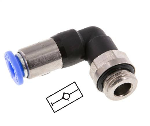Push-In Fitting 6mm & G1/4'' Male Auto Shut-Off Elbow Brass/PBT 0-10bar (0-145psi)