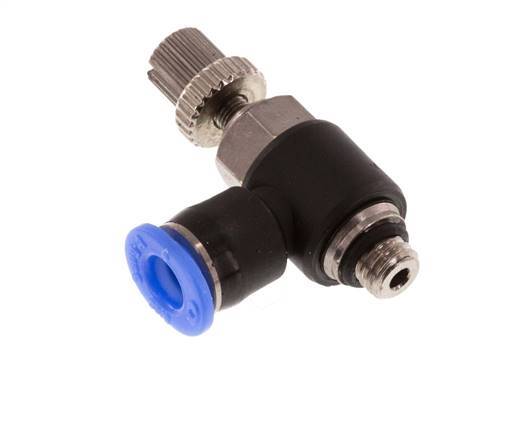 Flow Control Silencer Meter-Out Elbow 4 mm - M5 Brass/PBT
