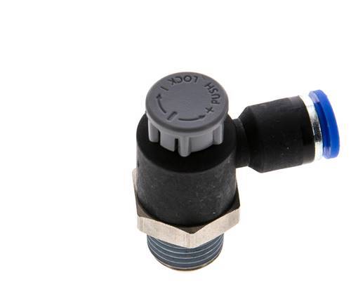 Flow Control Valve Meter-Out Elbow 6 mm - R1/4'' Brass/PA 66 Locknut