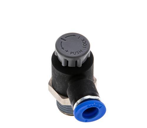 Flow Control Valve Meter-Out Elbow 6 mm - R1/4'' Brass/PA 66 Locknut