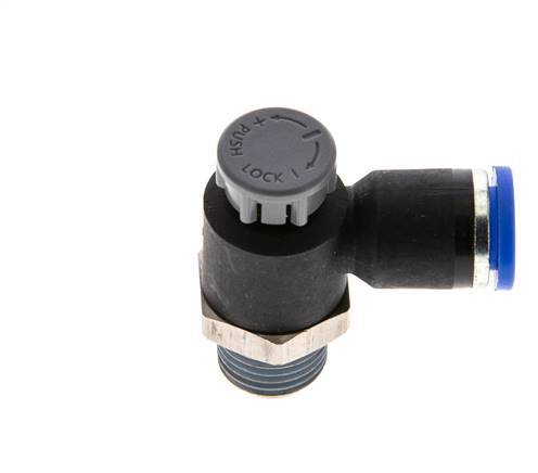 Flow Control Valve Meter-Out Elbow 8 mm - R1/4'' Brass/PA 66 Locknut