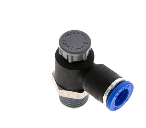Flow Control Valve Meter-Out Elbow 8 mm - R1/4'' Brass/PA 66 Locknut