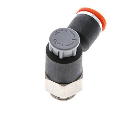 Flow Control Valve Meter-In Elbow 8 mm - G1/4'' Brass/PA 66 Locknut