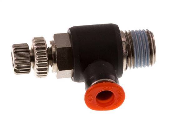 Flow Control Silencer Meter-In Elbow 4 mm - R1/8'' Brass/PBT