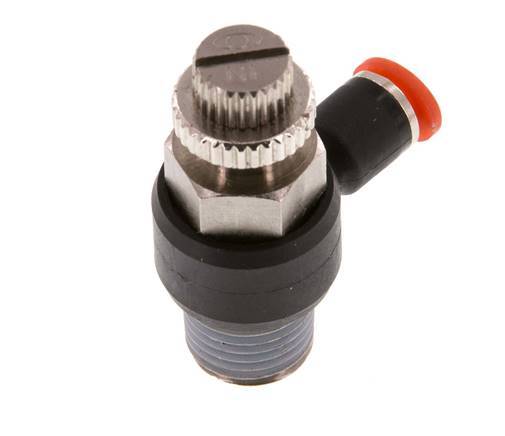 Flow Control Silencer Meter-In Elbow 4 mm - R1/4'' Brass/PA 66