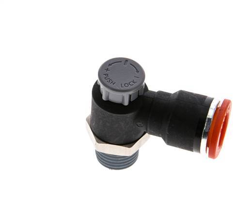 Flow Control Valve Meter-In Elbow 10 mm - R1/4'' Brass/PA 66 Locknut