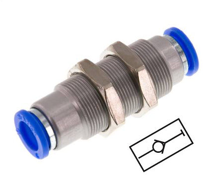 Push-In Fitting 4mm Auto Shut-Off Brass/PBT Bulkhead 0-10bar (0-145psi)