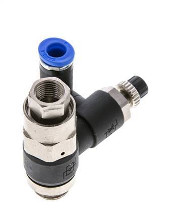 Flow Control Silencer Meter-Out Rotatable 6 mm - G1/4''-G1/8'' Brass/PA 66 with Pilot Operated Check Valve