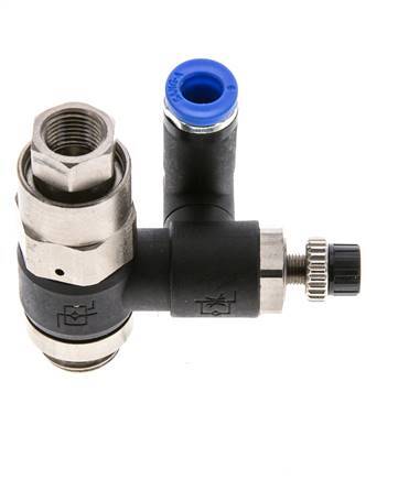 Flow Control Silencer Meter-Out Rotatable 6 mm - G1/4''-G1/8'' Brass/PA 66 with Pilot Operated Check Valve