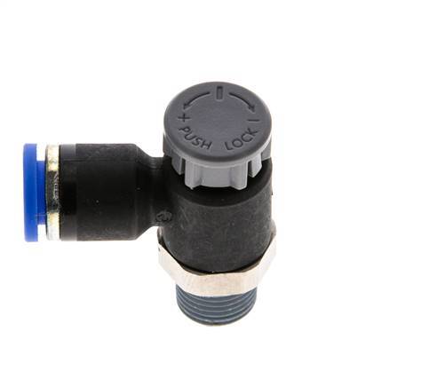 Flow Control Valve Meter-Out Elbow 6 mm - R1/8'' Brass/PA 66 Locknut