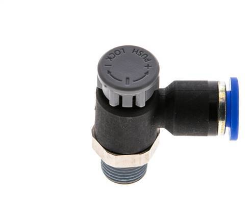 Flow Control Valve Meter-Out Elbow 6 mm - R1/8'' Brass/PA 66 Locknut