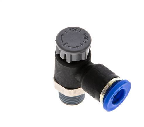 Flow Control Valve Meter-Out Elbow 6 mm - R1/8'' Brass/PA 66 Locknut