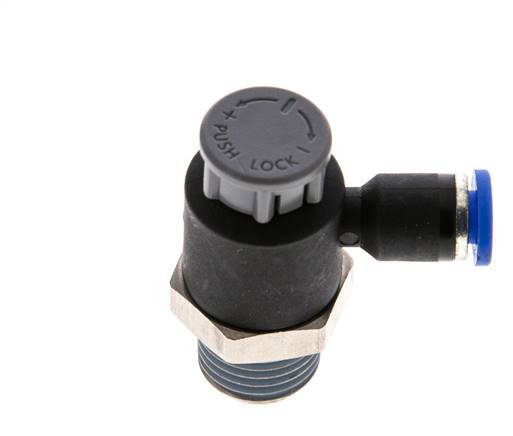 Flow Control Valve Meter-Out Elbow 4 mm - R1/4'' Brass/PA 66 Locknut