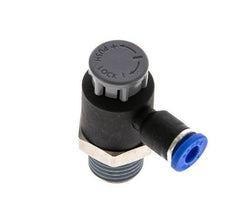 Flow Control Valve Meter-Out Elbow 4 mm - R1/4'' Brass/PA 66 Locknut