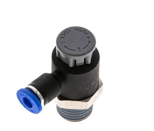 Flow Control Valve Meter-Out Elbow 4 mm - R1/4'' Brass/PA 66 Locknut