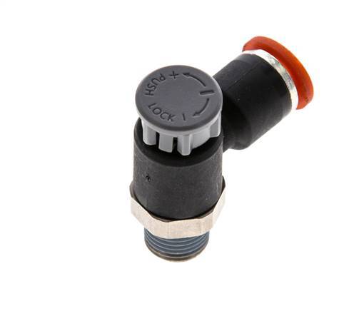 Flow Control Valve Meter-In Elbow 6 mm - R1/8'' Brass/PA 66 Locknut