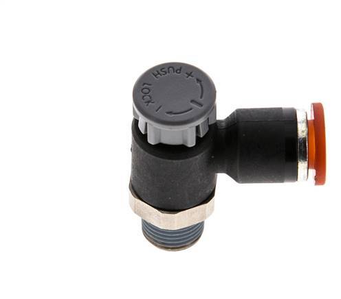Flow Control Valve Meter-In Elbow 6 mm - R1/8'' Brass/PA 66 Locknut