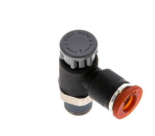 Flow Control Valve Meter-In Elbow 6 mm - R1/8'' Brass/PA 66 Locknut