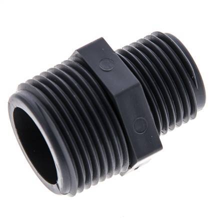 Reducing Double Nipple G1/2'' x G3/4'' Polypropylene (pp) 10bar (140.5psi) FDA 27mm Hex