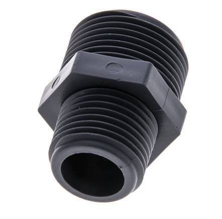 Reducing Double Nipple G1/2'' x G3/4'' Polypropylene (pp) 10bar (140.5psi) FDA 27mm Hex
