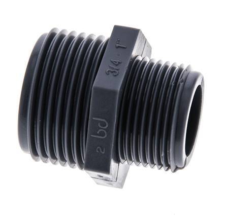 Reducing Double Nipple G3/4'' x G1'' Polypropylene (pp) 10bar (140.5psi) FDA 36mm Hex