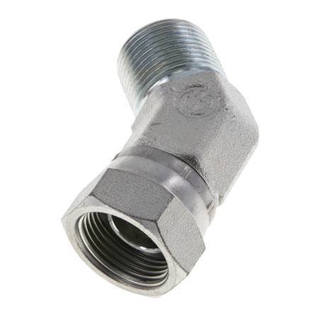 45deg Angled Fitting G3/4'' Female x Male High Pressure Steel 60° Cone 175bar (2458.75psi) Hydraulic