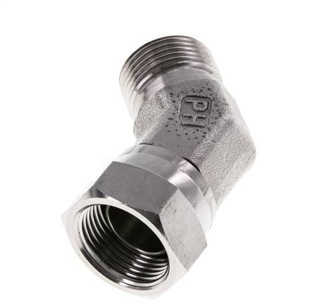 45deg Angled Fitting G3/4'' Female x Male High Pressure Stainless Steel 60° Cone 175bar (2458.75psi) Hydraulic