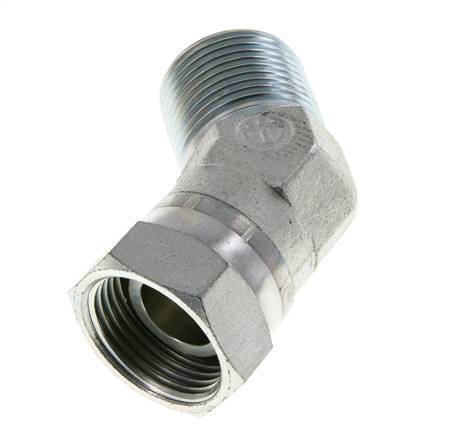 45deg Angled Fitting G1'' Female x Male High Pressure Steel 60° Cone 150bar (2107.5psi) Hydraulic