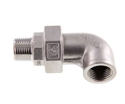 90deg Angled Union Connector 1/2'' Male R x Female Rp Stainless Steel Flat Seal PTFE 16bar (224.8psi)