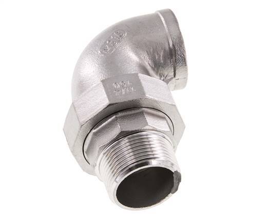 90deg Angled Union Connector 1 1/2'' Male R x Female Rp Stainless Steel Flat Seal PTFE 16bar (224.8psi)