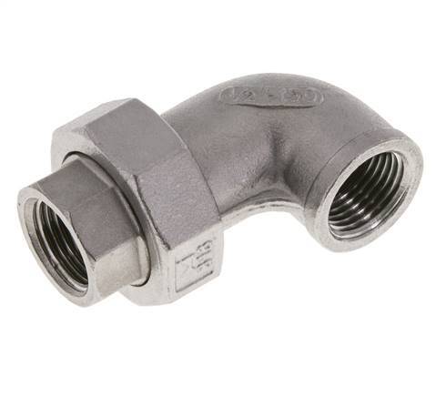 90deg Angled Union Connector Rp1/2'' Female Stainless Steel Flat Seal PTFE 16bar (224.8psi)