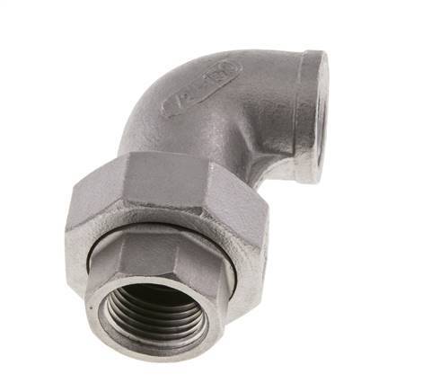90deg Angled Union Connector Rp1/2'' Female Stainless Steel Flat Seal PTFE 16bar (224.8psi)