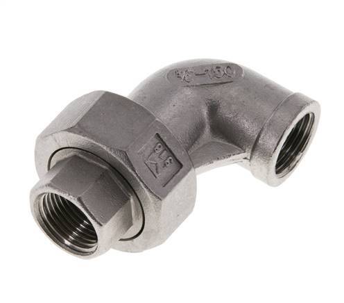 90deg Angled Union Connector Rp3/8'' Female Stainless Steel Flat Seal PTFE 16bar (224.8psi)