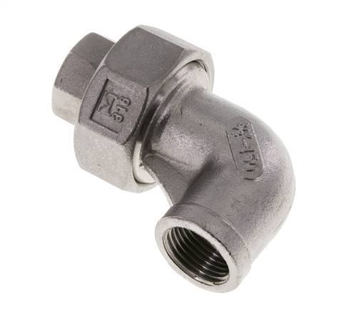 90deg Angled Union Connector Rp3/8'' Female Stainless Steel Flat Seal PTFE 16bar (224.8psi)