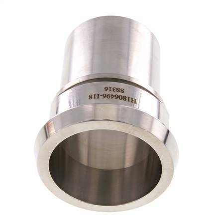 DIN 11851 Sanitary (Dairy) Fitting 86mm Cone x 2 1/2 inch (63 mm) Hose Pillar Stainless Steel Safety Collar