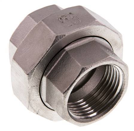 Union Straight Connector Rp1'' Female Stainless Steel Flat Seal PTFE 16bar (224.8psi)