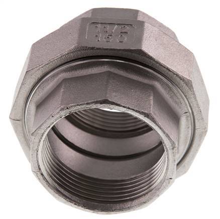 Union Straight Connector Rp1 1/2'' Female Stainless Steel Flat Seal PTFE 16bar (224.8psi)