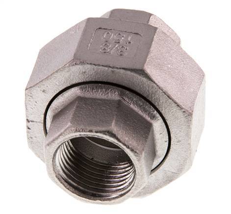 Union Straight Connector Rp3/8'' Female Stainless Steel Flat Seal PTFE 16bar (224.8psi)