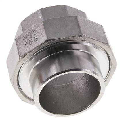 Union Straight Connector Rp1 1/2'' Female x 48.3mm Weld End Stainless Steel Flat Seal PTFE 150bar (2107.5psi)
