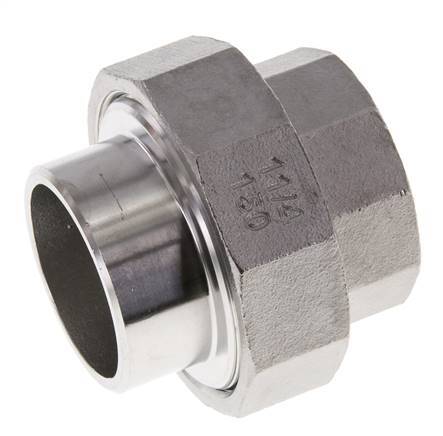 Union Straight Connector Rp1 1/4'' Female x 42.4mm Weld End Stainless Steel Flat Seal PTFE 150bar (2107.5psi)