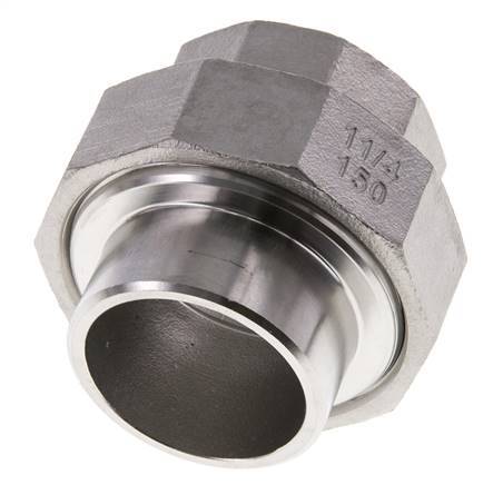 Union Straight Connector Rp1 1/4'' Female x 42.4mm Weld End Stainless Steel Flat Seal PTFE 150bar (2107.5psi)