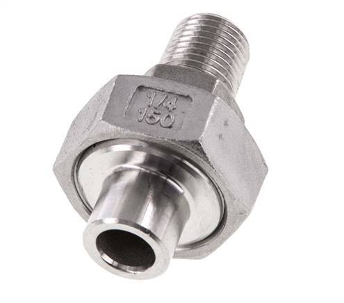 Union Straight Connector R1/4'' Male x 13.5mm Weld End Stainless Steel Conical Seal 16bar (224.8psi)