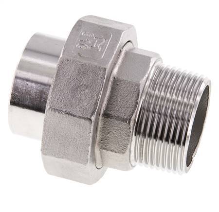 Union Straight Connector R1 1/4'' Male x 42.4mm Weld End Stainless Steel Flat Seal PTFE 16bar (224.8psi)